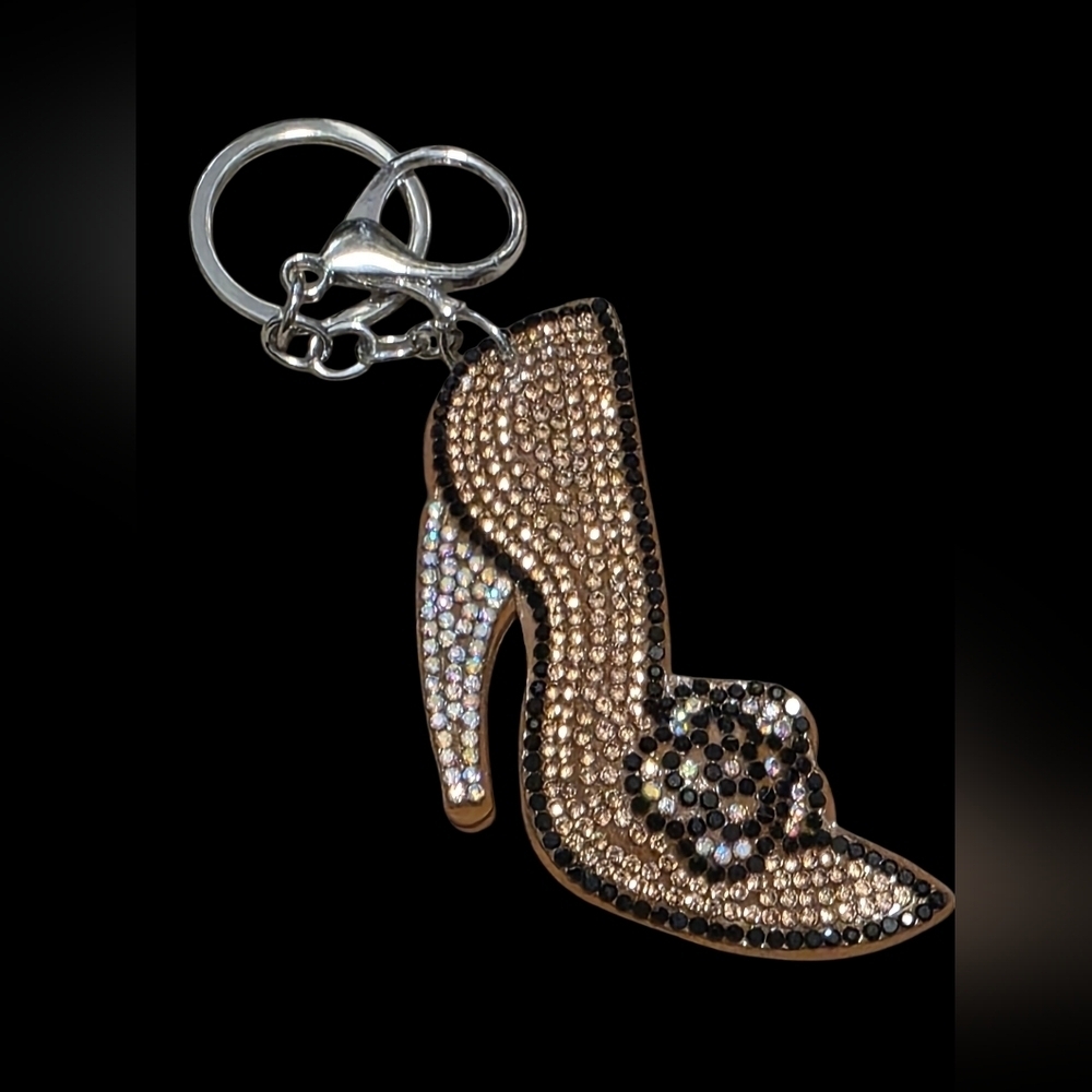 Gold and Black Rhinestone High Heel Bag Charm Keychain